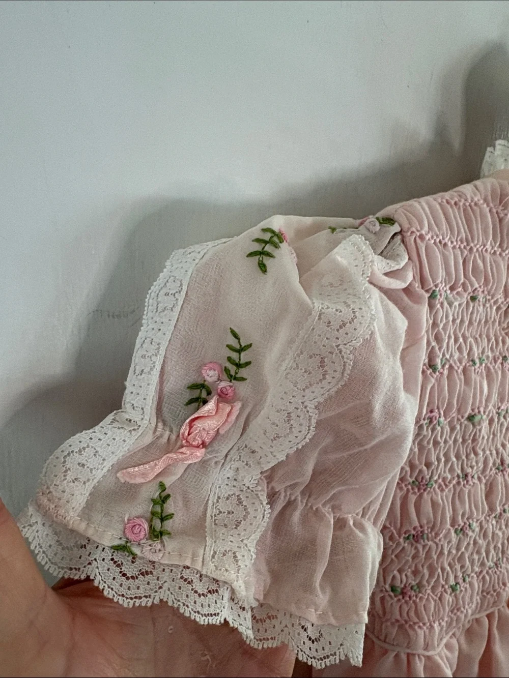 Polly Flinders Vintage pink hand-smocked embroidered dress Size 5